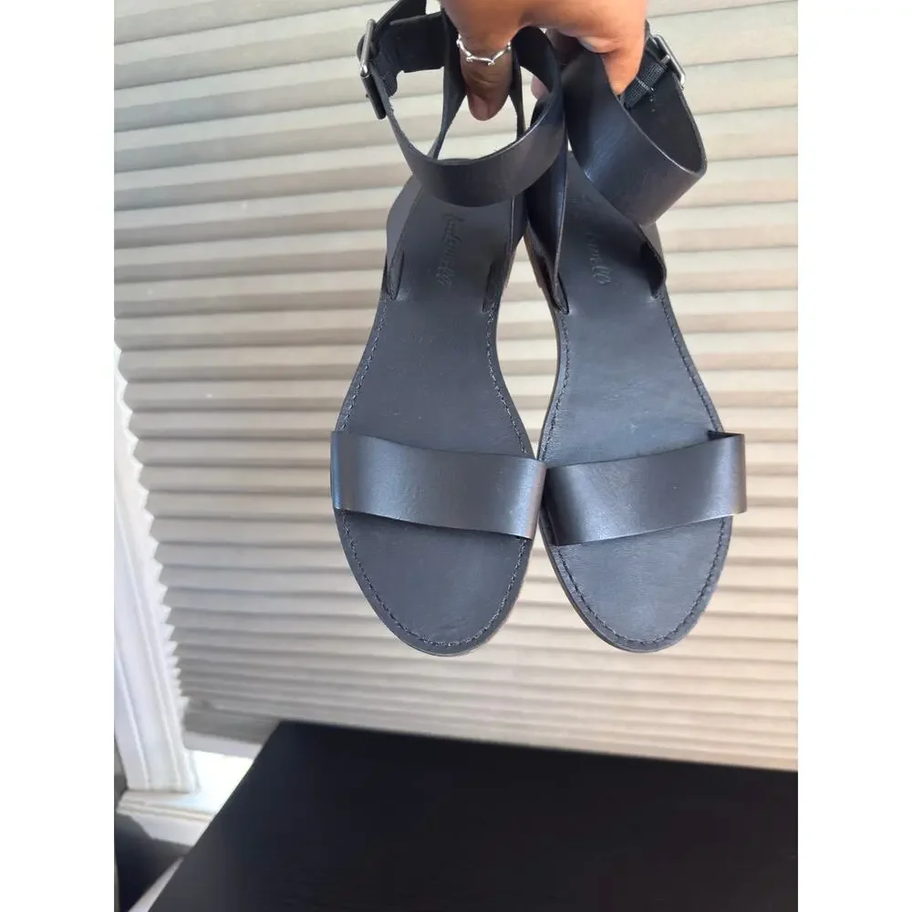 Madewell Black Leather Ankle Strap Flat Sandals Women’s 8.5 Strappy